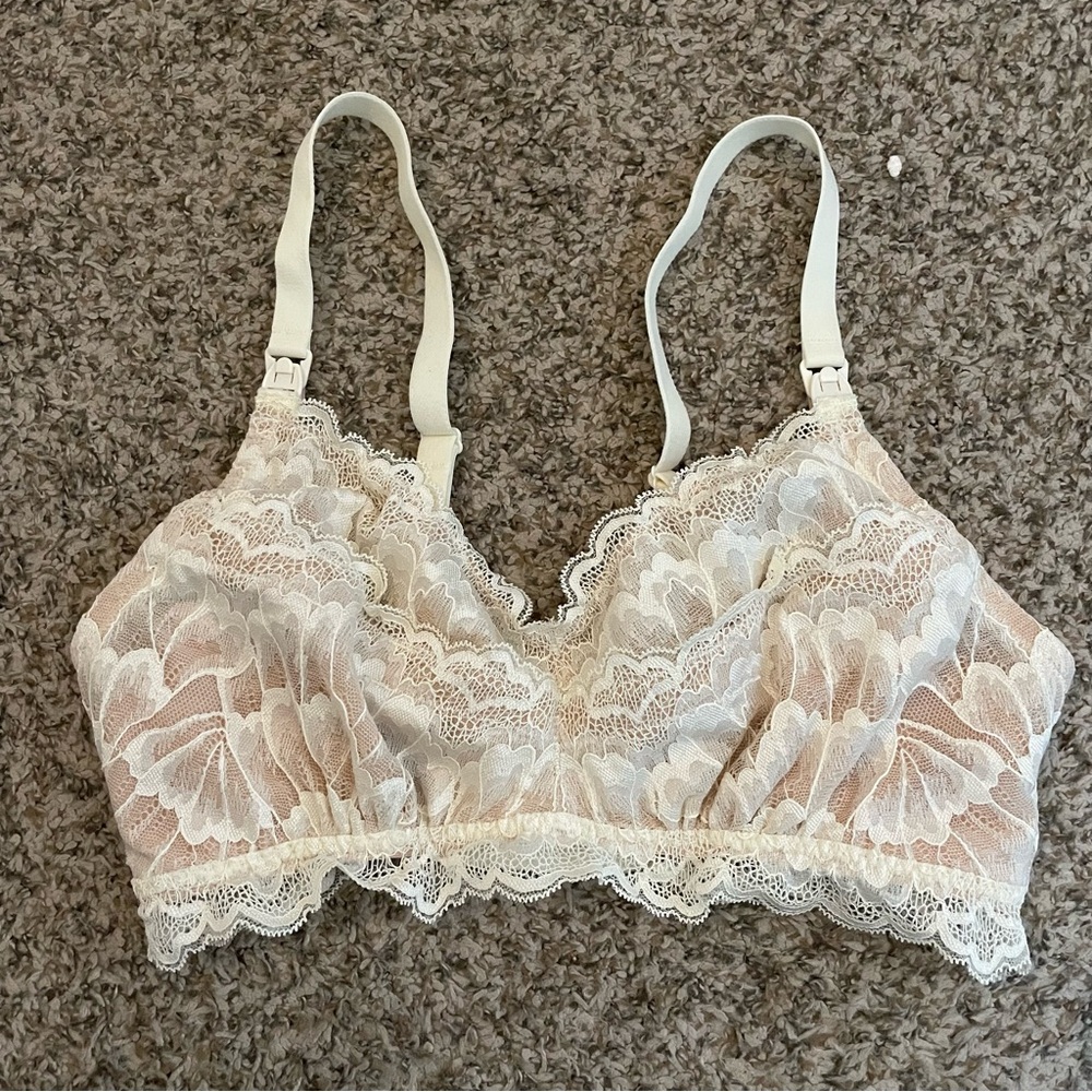 Lace Nursing Bralette - Cream + Blush
